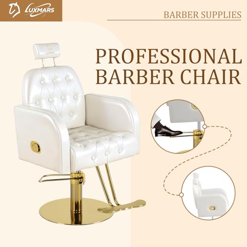Image of Vintage Barber Chair,360 Swivel Salon Chair with Reclining,Adjustable Height,Professional Stylist Chair with Heavy-Duty Hydraulic Pump,Spa Equipment for Barbershop,Beauty,Home (Glossy White)