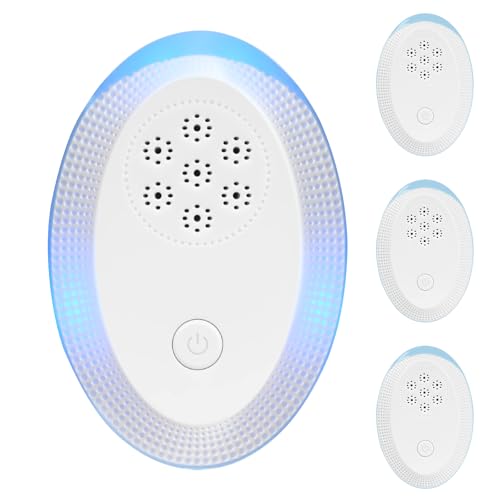 vsshe Repelente de plagas ultrasónico, paquete de 4, potente repelente de roedores para interiores, control para ratones, mosquitos, arañas, cucarachas, hormigas, insectos, pulgas y otras plagas
