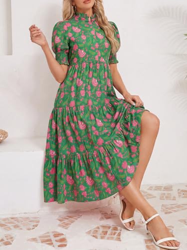Image of Kedera Women Summer Casual Maxi Dress Trendy 2026 Puff Short Sleeve V Neck Ruffle Tiered Flowy Boho Beach Long Dresses