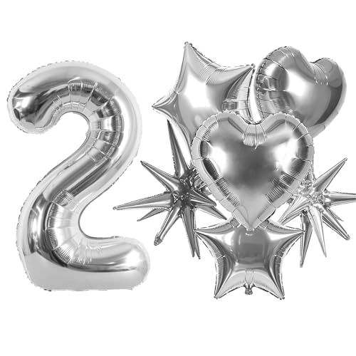 Image of TONIFUL 2nd Birthday Balloons Kit 40Inch Silver Large Number 2 Foil Balloon