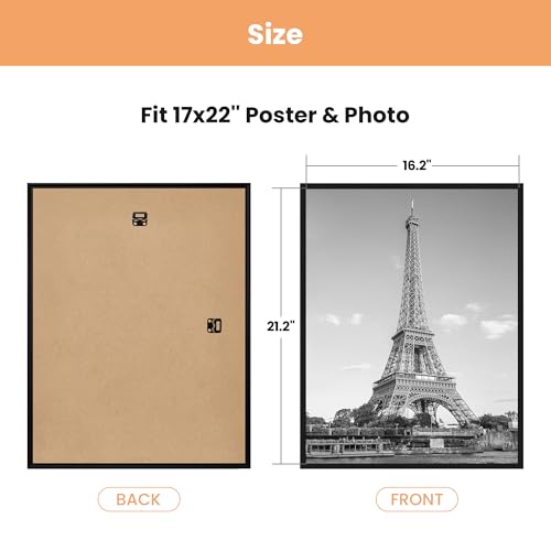 Image of upsimples 17x22 Picture Frame Black 3 Pack, Scratch-Proof Picture Frames 17 x 22 for Photo Gallery - Slide-in Strips, Horizontal or Vertical Wall Mounting