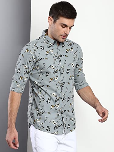 Image of Dennis Lingo Men's Floral Dusty Slim Fit Cotton Casual Shirt with Spread Collar & Full Sleeves