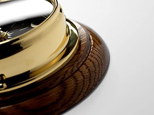 Tabic Prestige Brass Moon Phase Clock Mounted On A English Oak Mount, with jet black mirrored aluminium dial