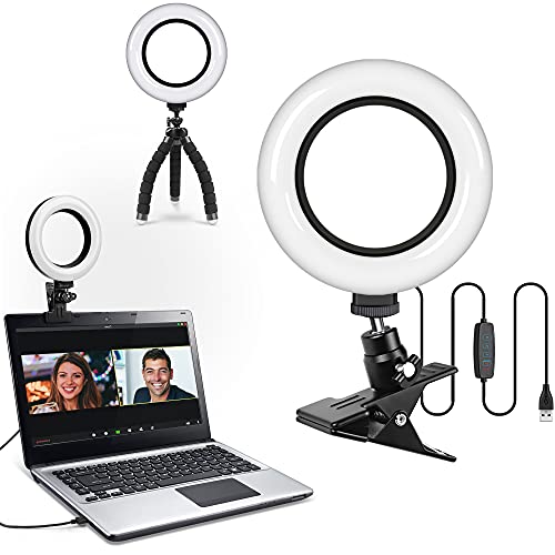 Video Conference Lighting Kit, Ring Light Clip on Computer Laptop with Tripod,Dimmable Color 10 Brightness Level for Webcam Lighting/Zoom Lighting/Remote Working/Self Broadcasting and Live Streaming
