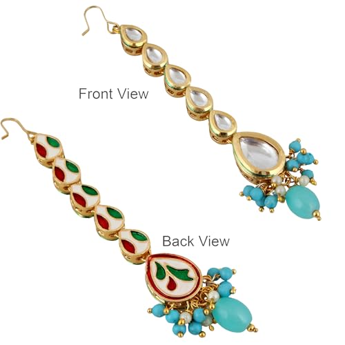 Image of Lucky Jewellery Meenakari 18k Gold Plated Tika Earring Combo Uncut Big Faux Kundan Choker Necklace set