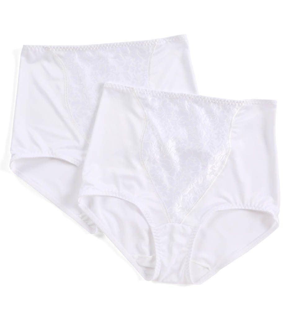 Bali Women's Shapewear Double Support® Coordinate Brief with Lace Tummy Panel Light Control 2-Pack - White - 2X Plus