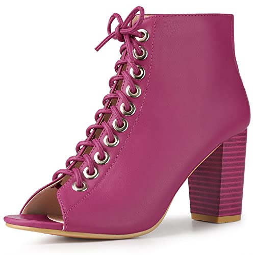 Perphy Peep Toe Lace Up Chunky Heel Ankle Boots for Women