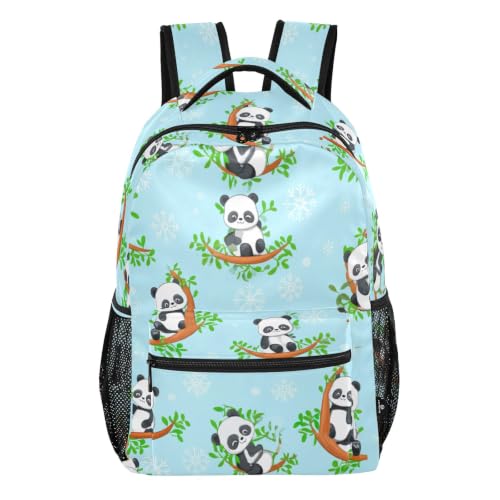 Sac à dos d'école bleu clair aux motifs de pandas mignons pour enfants