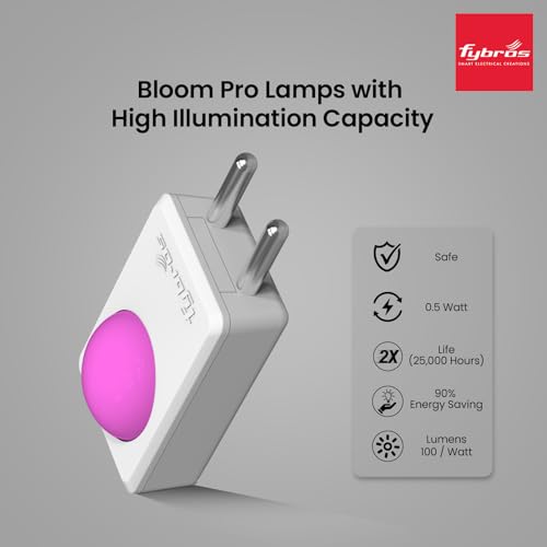 Image of FYBROS Bloom Pro LED Night Lamp | 0.5W | Pink Light | Indirect Lighting | 2-Pin Plug | Energy Efficient | Low Power Consumption | Ideal for Bedroom, Kids Room, Hallway | Pack of 1