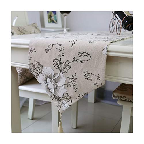 Whoiy Tischläufer 220 cm Lang, Autumn Decor Table 32cm Flachs Hellgrau Weiß Blumen-Muster Tischdeko Taufe Cover