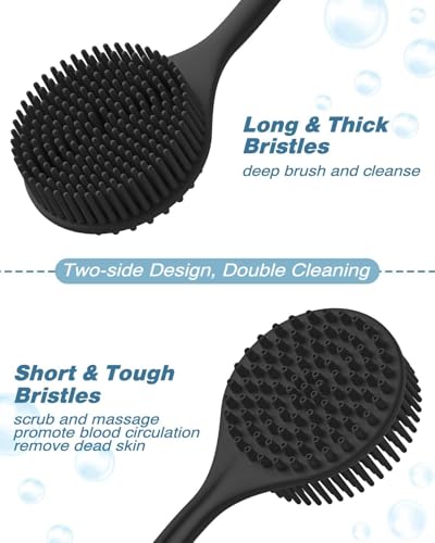Image of KROYWEN Soft Silicone Back Scrubber Long Handle Bath Brush + Body Scrubber Bath Brush + Scalp Massager for Hair + Face Scrubber Brush, Combination Combo, Super-Exfoliating & Lathering Body Scrubber, Shower Brush | BPA-Free | for Men and Women (5 Pcs Combo)