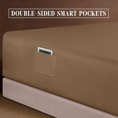 Image of Elegant Comfort Luxurious 1500 Premium Hotel Quality Microfiber 4-Piece Sheet Set, 18-24 Inches Deep - Extra Deep Pocket Sheets - Ultra Soft 4PC Deep Pocket Sheets, Full, Taupe