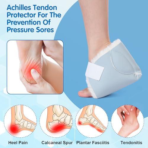 Jeere 1 Pcs Heel Protector for Pressure Sores Boot Sheepskin Heel Pad Soft Foot Cushions Pad Adjustable Foot Pillows with Securing Strap for Protect Feet Ankle Pressure Bed Sores(Blue)