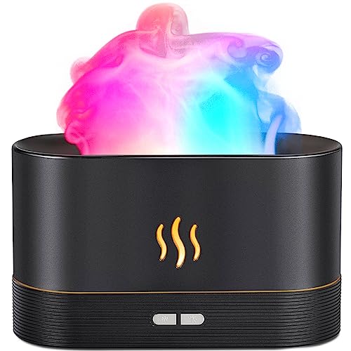 Aegci Essential Oil Diffuser,Humidifier with 7 Colors Flame Light,180ml Air Humidifiers for Bedroom, Home, Office, Gifts - Portable,Auto-Off Protection,4 Modes Mist(Black)