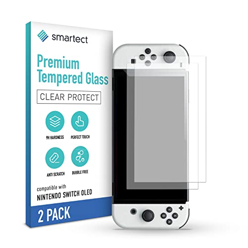 smartect Verre trempé [2 PIÈCES - CLEAR] pour Nintendo Switch OLED - Protecteur d'écran en Verre 9H - Installation sans bulles - Protection Anti-traces de doigts Cover