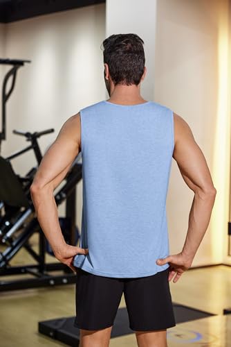 COOFANDY Mens Vest Tops Summer Casual Gym Tank Top for Men Gym Training Sleeveless T-Shirt Workout Tops Blue L - Image 4