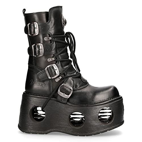 New Rock Boots 373-S2 Womens Metallic Black Leather Platform Goth Neptuno Space 9