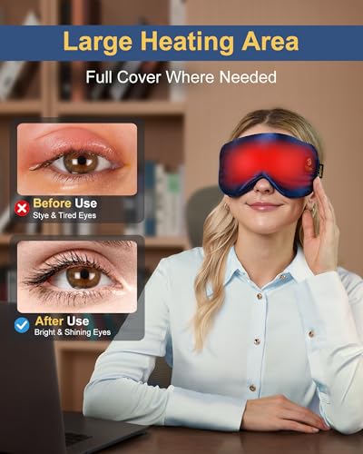 BeeVines Cordless Heated Eye Mask for Dry Eyes, Washable Heat Eye Masks for Blepharitis, Warm Eye Compress for Men & Women, 1500mAh Rechargeable Eye Warmer with Travel Pouch(Blue)