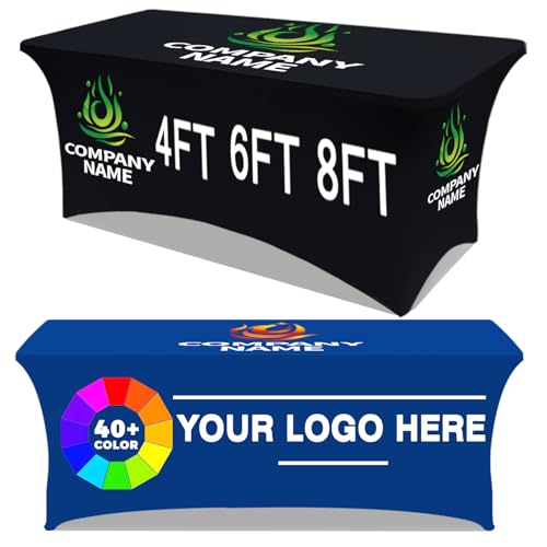 Customized Table Cloth with Logo Personalized Table Cloth for Tradeshow Events Company School Shop Charity Associations (Rectangular Spandex 8FT)