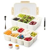 Snackle Box Container with Multi Compartments & Rotary Date Dial - Divided Serving Tray with Lid & Handle -Snack Organizer for Travel, veggies, Nut, fruit, Picnic & party - Dishwasher &Microwave safe