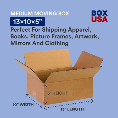 Image of BOX USA Shipping Boxes 13 inchL x 10 inchW x 5 inchH 25-Pack Flat Corrugated Cardboard Box for Packing, Moving and Storage