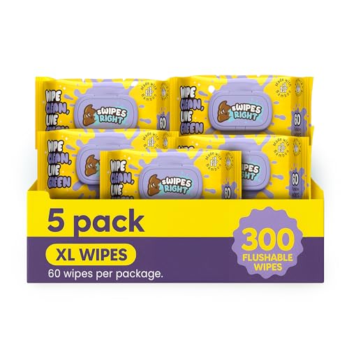 Swipes Right Flushable Wipes – Adult Cleaning Wipes for Sensitive Skin – Portable Travel Pack – Plant-Based Freshness for Everyday Use – Toilet Essentials for Gym & Office - 300 Wipes (Pack of 5)