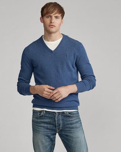 POLO RALPH LAUREN Mens Washable Merino Wool V-Neck Sweater (Blue HTR, 2XL)3