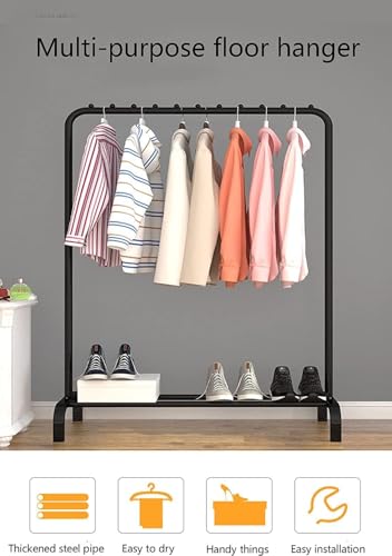 Image of SNKR ESSENTIALS Metal Multifunctional Heavy-Duty Quality Garment Stand Cloth Rack Freestanding Storage Organizer With Bottom Shelves Adjustable Single Pole Coat Hanger