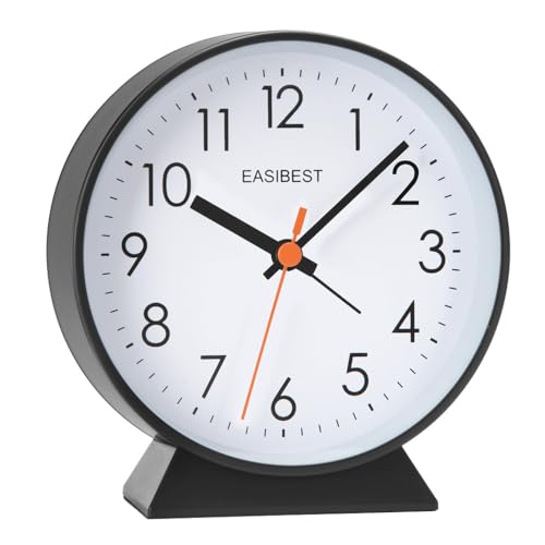 No Ticking Silent Alarm Clock,Easy to Read and Use,Ascending Sound,1 AA Battery Operated,Snooze Light,Bedside Desk Clock,Black