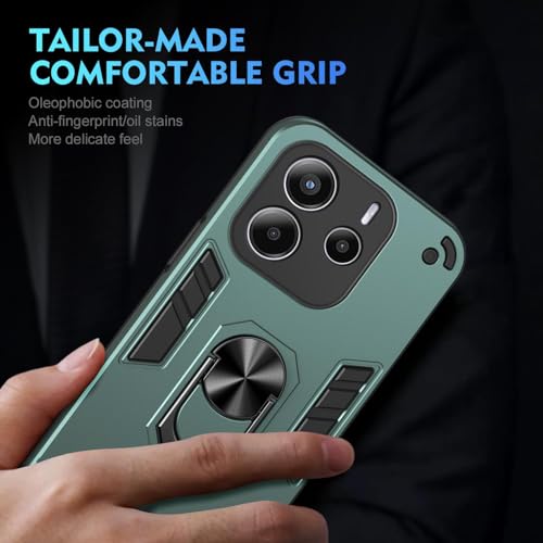 Image of ShieldTech Back Cover for Redmi Note 14 5G | Rugged Armor Case with Ring Stand | 360 Protection | Shockproof | Camera & Screen Guard for Redmi Note 14 5G (PC, Green)