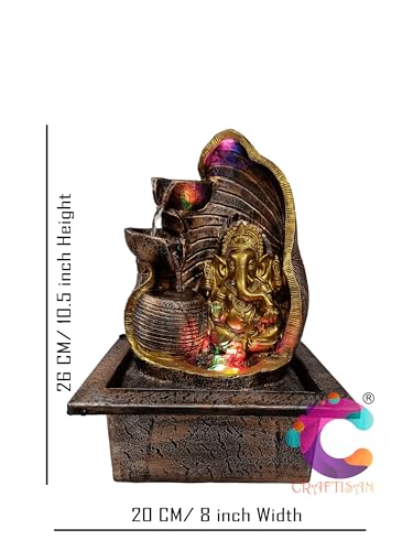 Image of Decorative Water Fountain for Home Decor, Office, Indoor & Outdoor, Garden, Puja Room, Vaastu, Reception, Spa, Gifting. (Golden Ganesha UR-047)