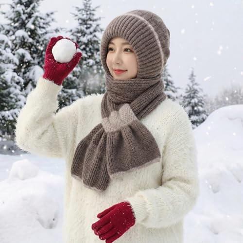 Image of Kraptick Women's Winter Cap and Scarf Set - Thick Fleece Lined Knitted Beanie Hat and Neck Warmer Muffler for Ladies, Stretchable & Soft Woolen Snow Proof for Extreme Cold -5