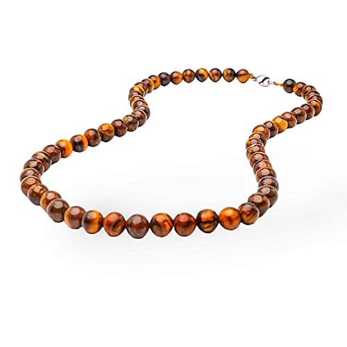 Collier en pierres naturelles oeil de tigre et onyx 8mm pour homme et femme