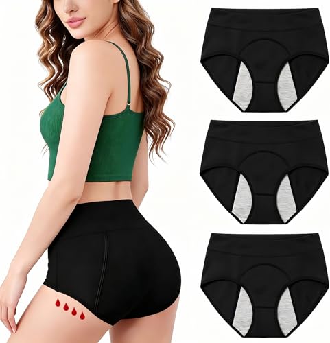 Lot de 3 Culotte Incontinence Femme Lavable en Bambou, Culotte Menstruelle Taille Haute Ultra Absorbante, Protection Anti Fuite Urinaire Post Partum (L)