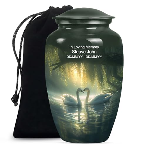 Image of Personalized Swan - Cremation Urns - Burial Urn for Mom & Dad - 10 Inch - Large with Velvet Bag - Funeral Urns - Memorial Urn for Ashes - Large Decorative Urn - Ashes Urns Human Remains