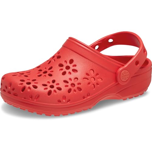 Crocs Classic Floral Cut Out Clog K, Zoccoli Unisex - Bambini e Ragazzi, Cherry Red, 34/35 EU