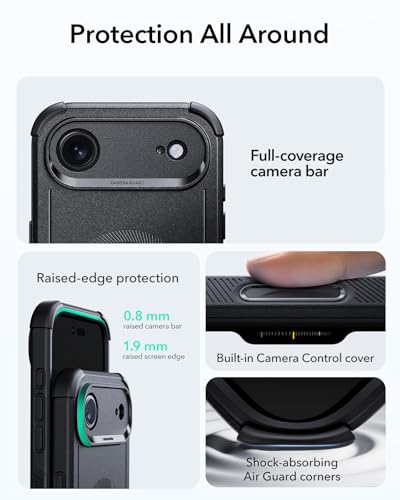 Image of ESR for iPhone Air Case, 23ft Military-Grade Drop Protection, Shock-Absorbing Rugged iPhone 17 Air Cover, MagSafe Accessories Compatible, Cyber Series, Black