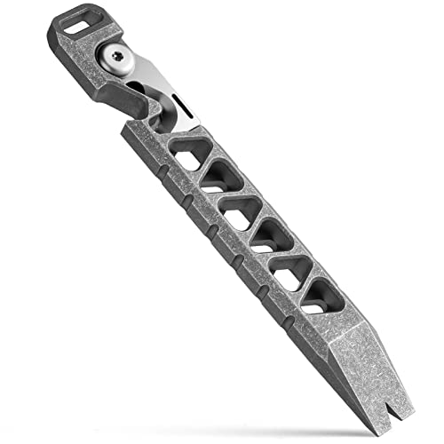 TISUR Titanium EDC Pry Bar, Keychain Multitool Tool, Pocket Tool Pry Bar Bottle Opener Keychain Outdoor Tool, Titanium Key Chain for Men (Matte EDC pry bar)