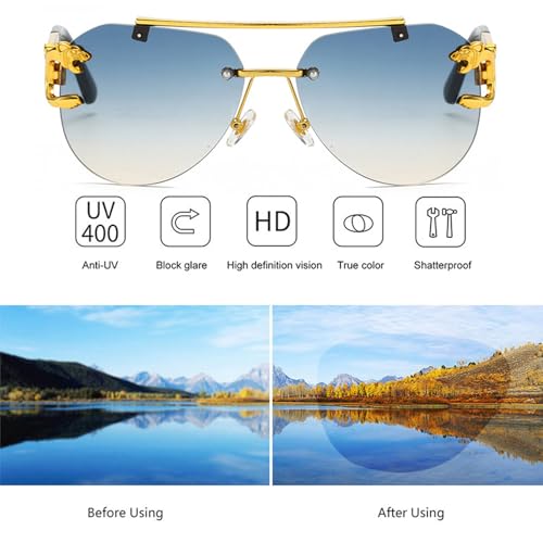 Classic Aviator Sunglasses for Women Men, Frameless Leopard Head Design, Polarized Lens UV Blocking2