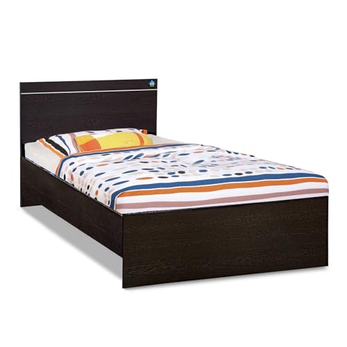 Image of DELITE KOM | 1 Year Warranty | Single Bed, Jazz Engineered Wood Bed Without Storage, Wooden Bed (77x37 Inches) | Installation Included | Color - Flowery Wenge | Good for Bedroom