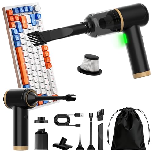 Cozylady Cordless Car Vacuum Cleaner, 30000PA High Power Handheld Vacuum, 4-in-1 Mini Vacuum & Air Duster Blower for Car, Home, Keyboard, Pet Hair GoldenSilver