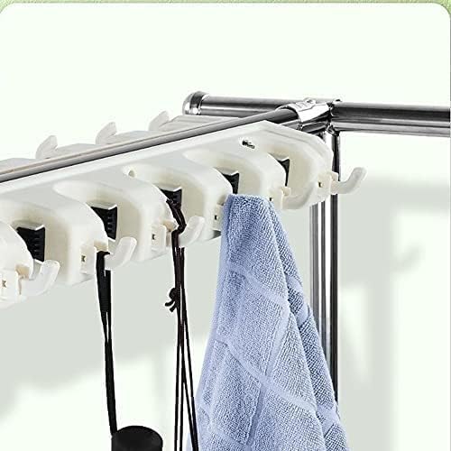 Janitorial cart, Movable Broom Holder, Cleaning Trolley Tool Storage, Floor-Standing Broom and Mop Rack, for Garden Garage Hotels Property (Color : Silver, Size : 5 Tow 6 Hooks)