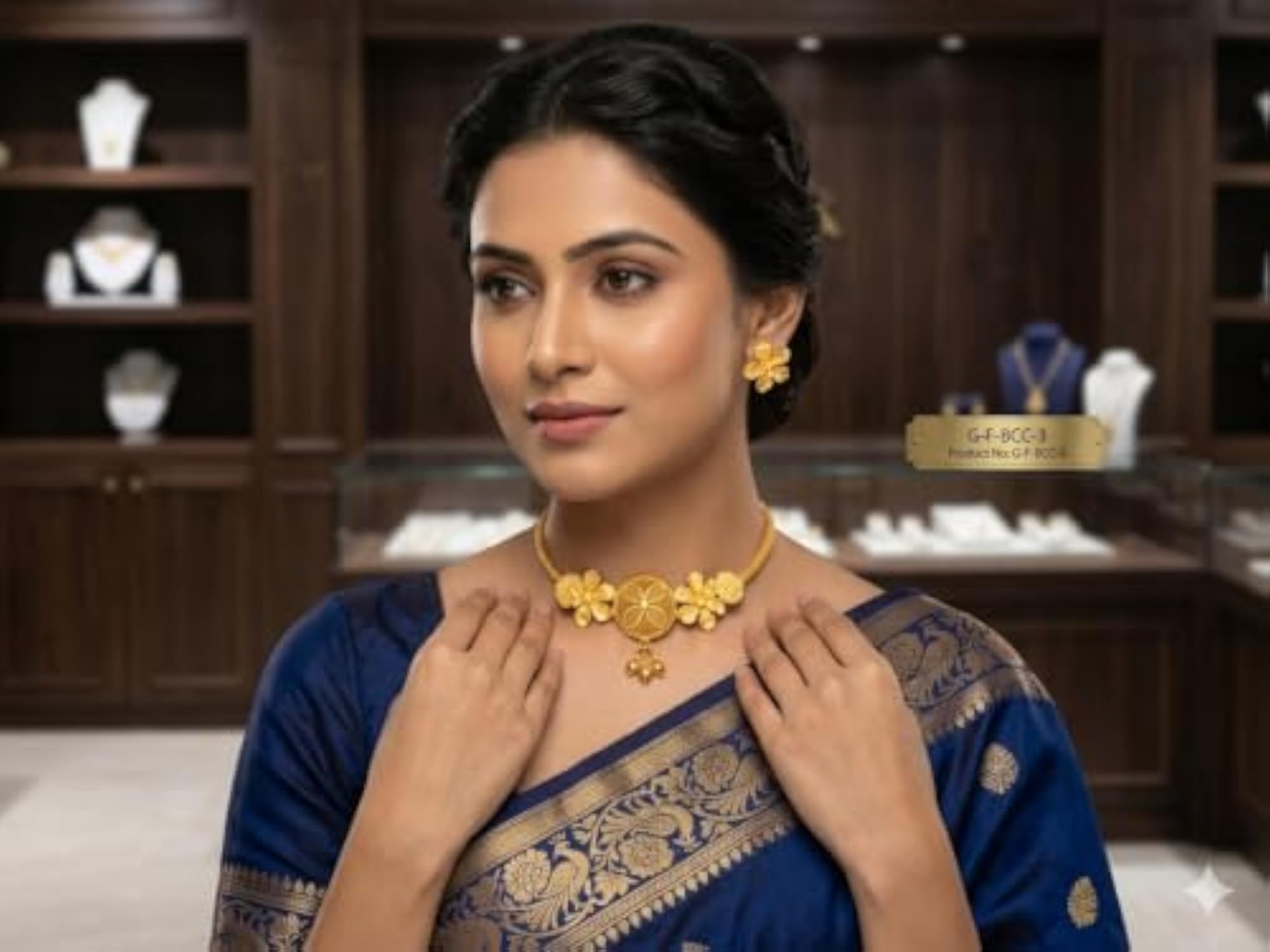 Women's Bengali Traditional Gold Plated Necklace and Earrings Set