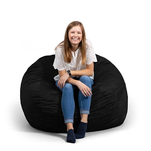 Image of Big Joe Fuf Large Foam Filled Bean Bag Chair with Removable Cover, Black Plush, Soft Polyester, 4 feet Big