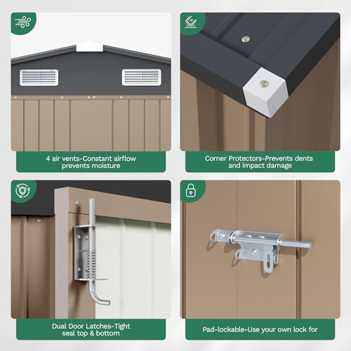 Image of JUMMICO 10x12 FT Outdoor Storage Shed, Heavy Duty Metal Shed with Lockable Door&Slooping Roof, Tool Shed for Garden Backyard Patio(Brown)