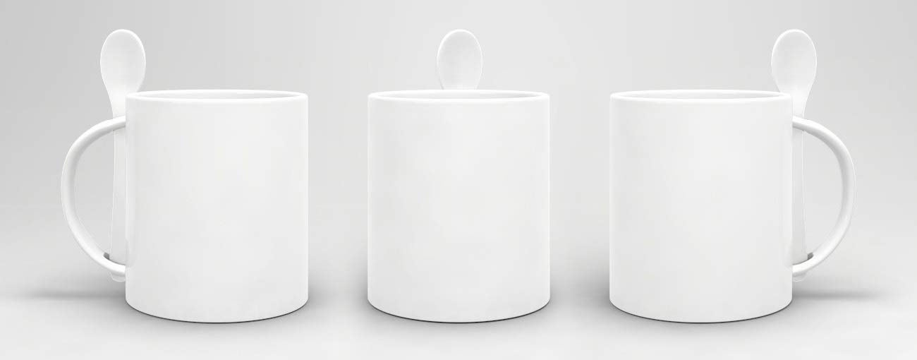 Bastel-Tassen ohne Druck zum Bemalen aus Hochwertiger Keramik Einzeln oder im Set/Mug/Cup/Becher/Pott - Löffeltasse Klassik Weiss 6er Set