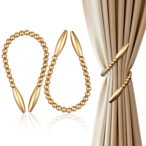 OCIOLI Lot de 2 embrasses de Rideaux torsadées de Style bohème avec Perles de Bois, Supports de Rideaux décoratifs pour décoration de Chambre à Coucher, décoration...