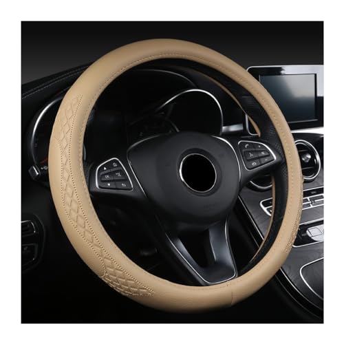 AUCELI Car Steering Wheel Cover 14 1/2-15 inch Non-Slip Soft Breathable Leather Automotive Steering Wheel Protecteor Vehicle Accessories for Men Women Universal for SUV Truck RVBeige