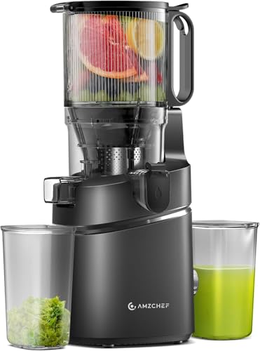 AMZCHEF Cold Press Juicer, 5.3" Self-Feeding Juicer Machines for Whole vegetable & fruit, Masticating Juicer Easy to Clean, High Juice Yield, Large Auger, Triple Strainers
