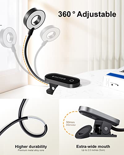 Image of Book Light for Reading in Bed,Rechargeable LED with Stepless Brightness & 3 Color Temperature, Easy Clip On Lamp at Night Bed Bookworms,Students，Black